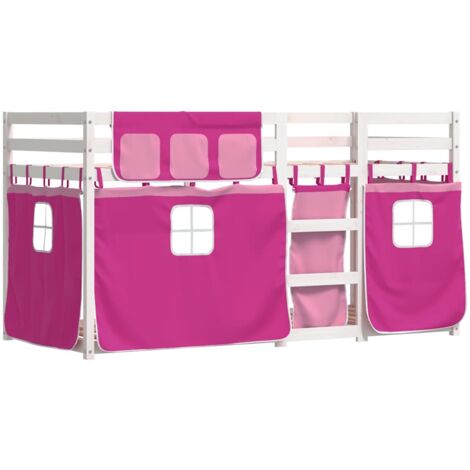 Litera con cortinas madera maciza de pino rosa 75x190 cm vidaXL