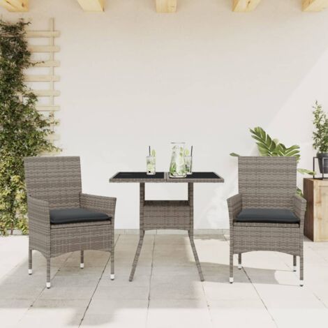Set comedor jardín 3 pzas y cojines ratán sintético vidrio gris vidaXL (1/5)