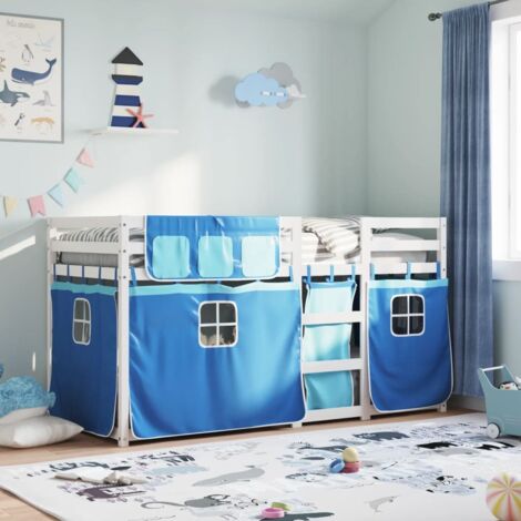 Litera con cortinas madera maciza de pino azul 75x190 cm vidaXL