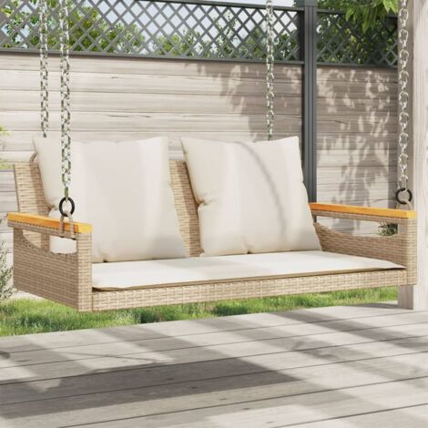 Banco columpio con cojines ratán sintético beige 109x62x40 cm vidaXL