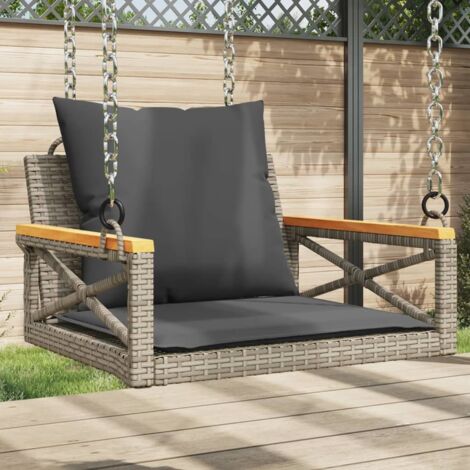 Banco columpio con cojines ratán sintético gris 63x62x40 cm vidaXL