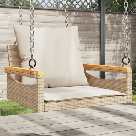 Banco columpio con cojines ratán sintético beige 63x62x40 cm vidaXL