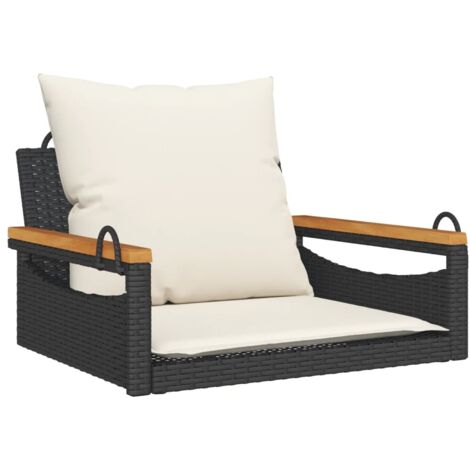 Banco columpio con cojines ratán sintético negro 63x62x40 cm vidaXL