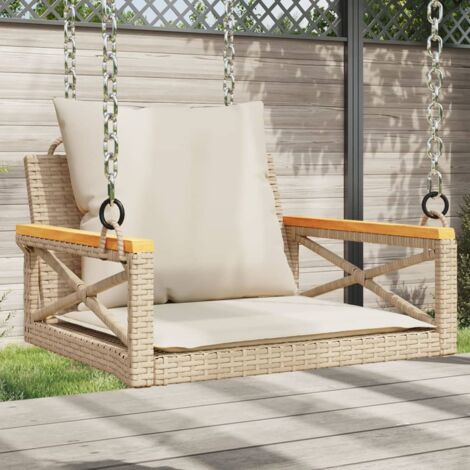 Banco columpio con cojines ratán sintético beige 63x62x40 cm vidaXL