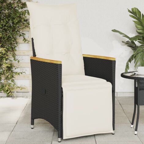 Sillón reclinable de jardín con cojines ratán sintético negro vidaXL
