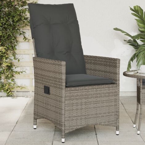 Sillón reclinable de jardín con cojines ratán sintético gris vidaXL