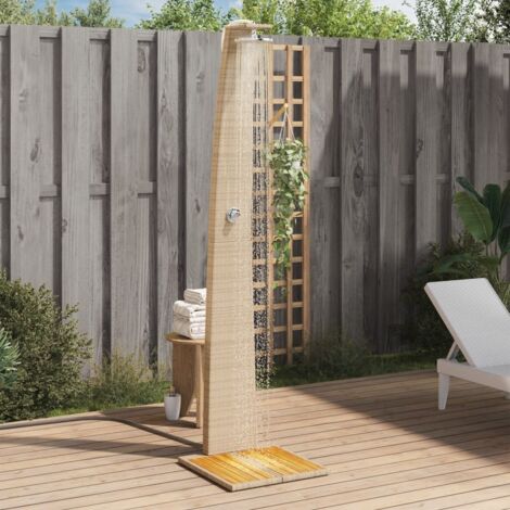 Ducha de exterior ratán PE y madera acacia beige 55x60x224 cm vidaXL