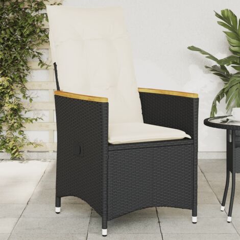 Sillón reclinable de jardín con cojines ratán sintético negro vidaXL