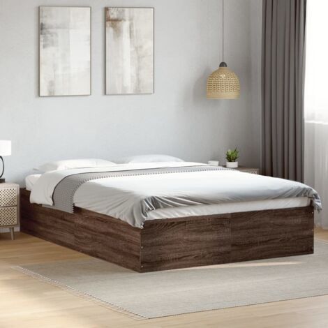 Estructura de cama madera de ingeniería marrón roble 135x190 cm vidaXL (1/5)