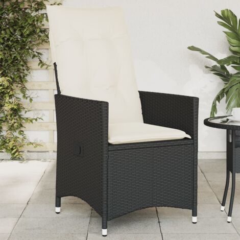 Sillón reclinable de jardín con cojines ratán sintético negro vidaXL