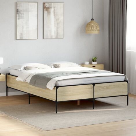 Estructura cama madera ingeniería metal roble Sonoma 150x200 cm vidaXL (1/5)