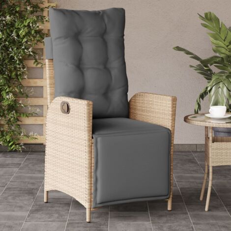 Sillón reclinable de jardín con reposapiés ratán PE beige mixto vidaXL