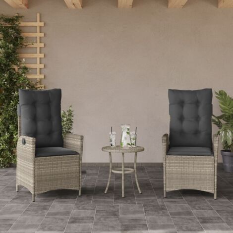 Sillones reclinables de jardín con cojines gris 2 uds ratán PE vidaXL