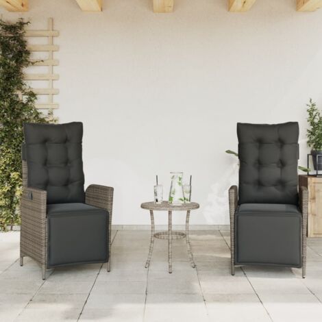 Sillones reclinables jardín con reposapiés 2 uds ratán PE gris vidaXL