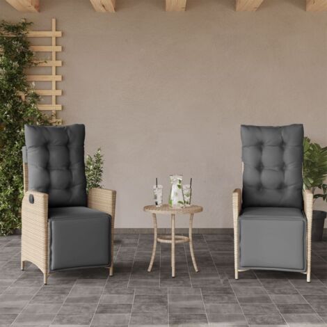 Sillón reclinable jardín reposapiés 2 uds ratán PE beige mezcla vidaXL