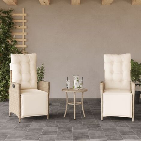 Sillones reclinables jardín con reposapiés 2 uds ratán PE beige vidaXL