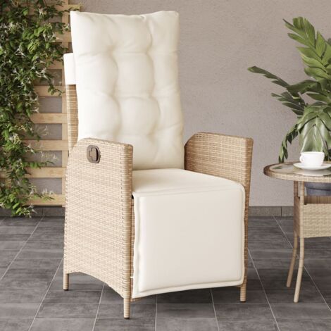 Sillón reclinable de jardín con reposapiés ratán PE beige vidaXL