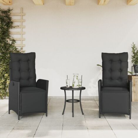 Sillones reclinables jardín con reposapiés 2 uds ratán PE negro vidaXL