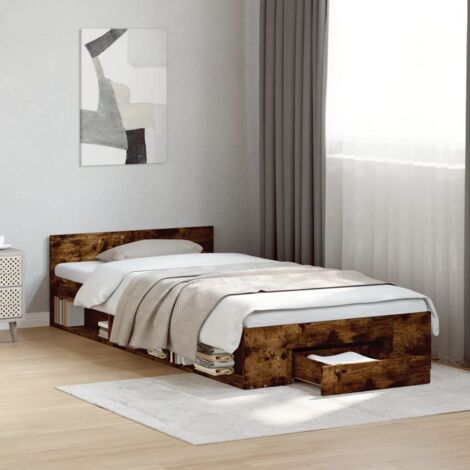 Cama con cajón madera de ingeniería roble ahumado 90x200 cm vidaXL