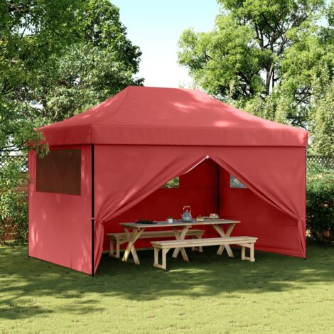 Tienda de fiesta plegable Pop-Up 4 paredes laterales burdeos vidaXL