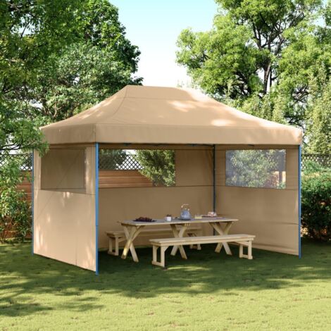 Tienda de fiesta plegable Pop-Up con 3 paredes laterales beige vidaXL
