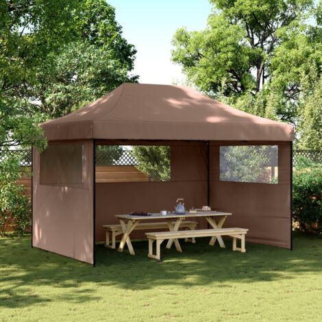 Tienda de fiesta plegable Pop-Up con 3 paredes laterales marrón vidaXL