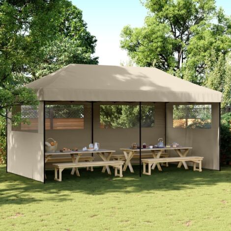 Tienda de fiesta plegable Pop-Up con 3 paredes laterales taupe vidaXL