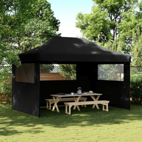 Tienda de fiesta plegable Pop-Up con 3 paredes laterales negra vidaXL