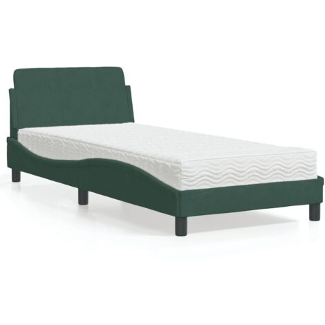 Cama con colchón Dover terciopelo verde oscuro 90x200 cm vidaXL (1/5)