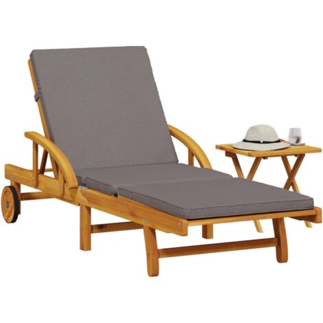 Tumbona con cojín y mesa madera maciza de acacia vidaXL