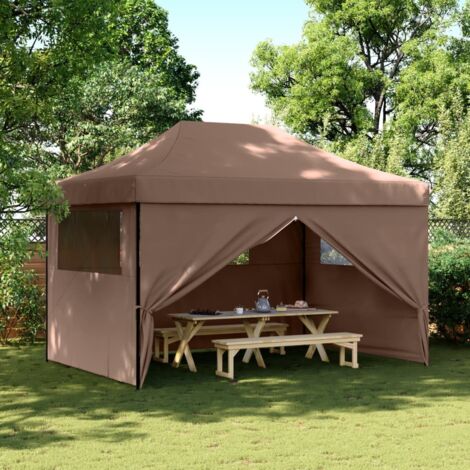 Tienda de fiesta plegable Pop-Up con 4 paredes laterales marrón vidaXL