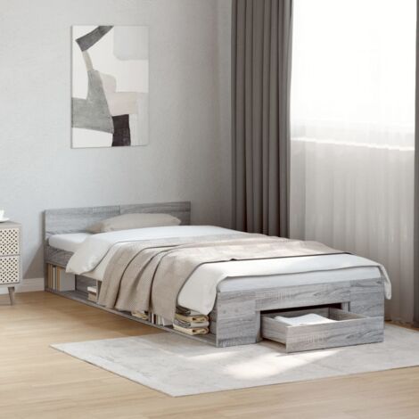 Cama con cajón madera de ingeniería gris Sonoma 90x190 cm vidaXL