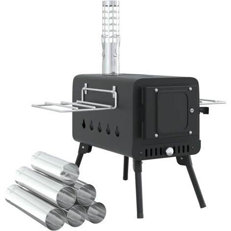 Estufa leña de tienda con chimenea patas plegables acero negro vidaXL