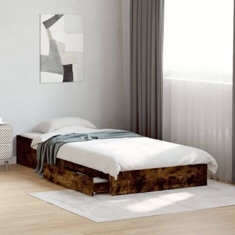 Cama con cajones madera de ingeniería roble ahumado 75x190 cm vidaXL