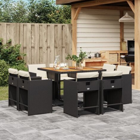 Set de comedor de jardín 9 pzas y cojines ratán sintético negro vidaXL (1/5)