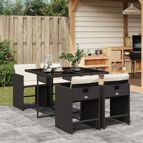 Set de muebles jardín 5 pzas con cojines ratán sintético negro vidaXL (1/5)
