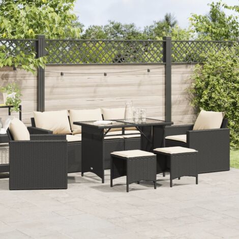 Set de sofás de jardín 6 piezas y cojines ratán sintético negro vidaXL (1/5)