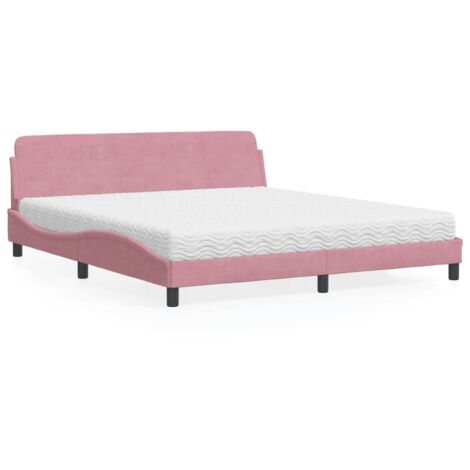 Cama con colchón Dover terciopelo rosa 180x200 cm vidaXL (1/5)