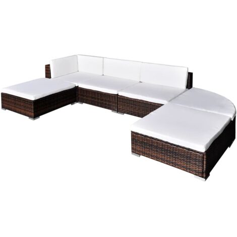 6 piezas Muebles de jardín y cojines ratán sintético marrón vidaXL