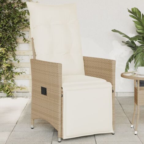 Silla de jardín reclinable con cojines ratán sintético beige vidaXL