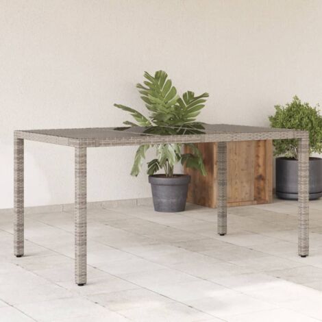 Mesa de jardín superficie de vidrio ratán PE gris 150x90x75 cm vidaXL