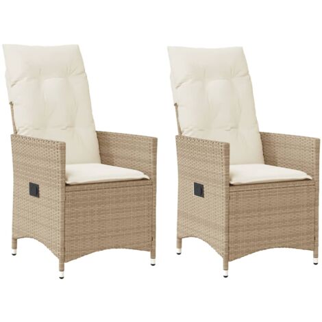Sillones reclinables de jardín con cojines beige 2 uds ratán PE vidaXL