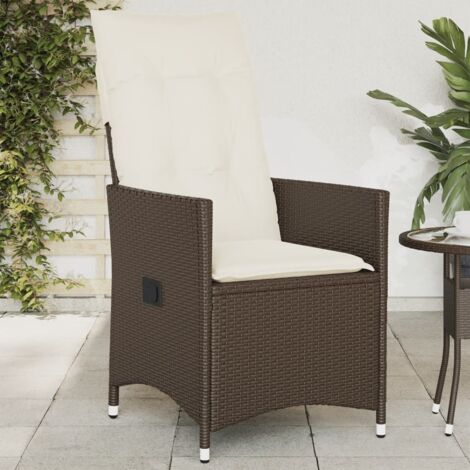 Sillón reclinable de jardín con cojines ratán sintético marrón vidaXL