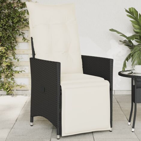 Sillón reclinable de jardín con cojines ratán sintético negro vidaXL