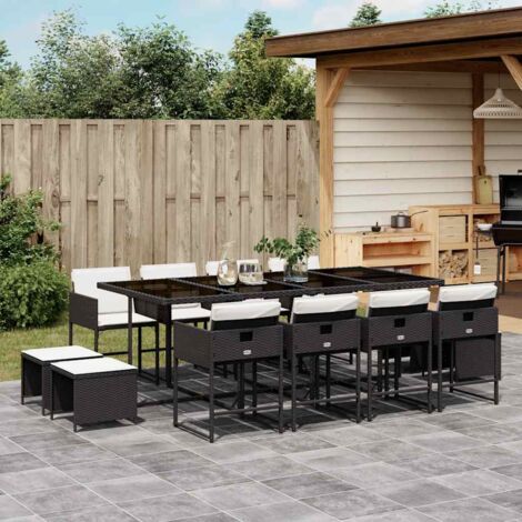 Set comedor de jardín con cojines 13 pzas ratán sintético negro vidaXL (1/5)