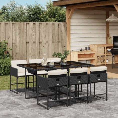 Set de comedor de jardín 7 pzas y cojines ratán sintético negro vidaXL