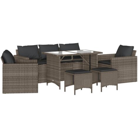 Set de muebles de jardín 6 pzas y cojines ratán sintético gris