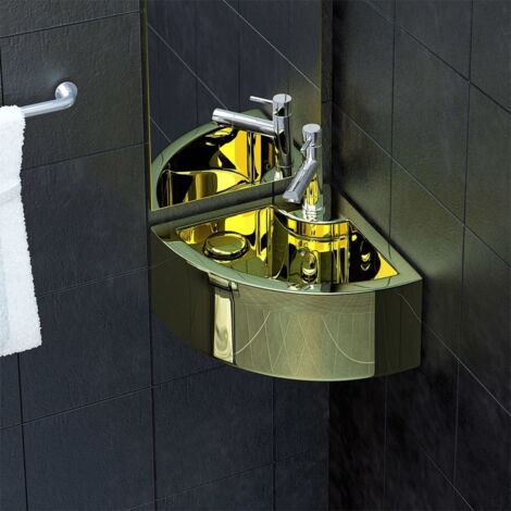 Lavabo con rebosadero 45x32x12,5 cm cerámica dorado vidaXL