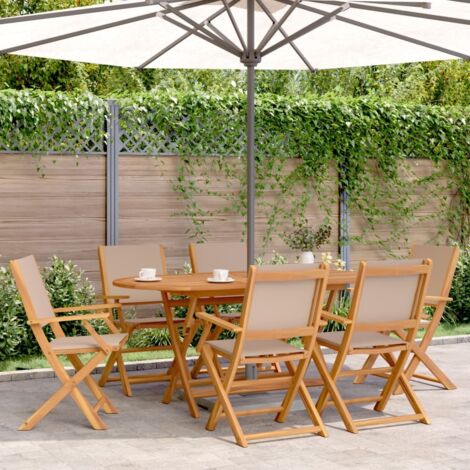 Sillas de jardín plegables 6 uds madera maciza y tela taupe vidaXL