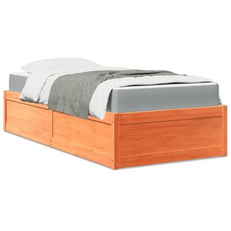 Cama con colchón madera maciza de pino marrón cera 100x200 cm vidaXL (1/5)